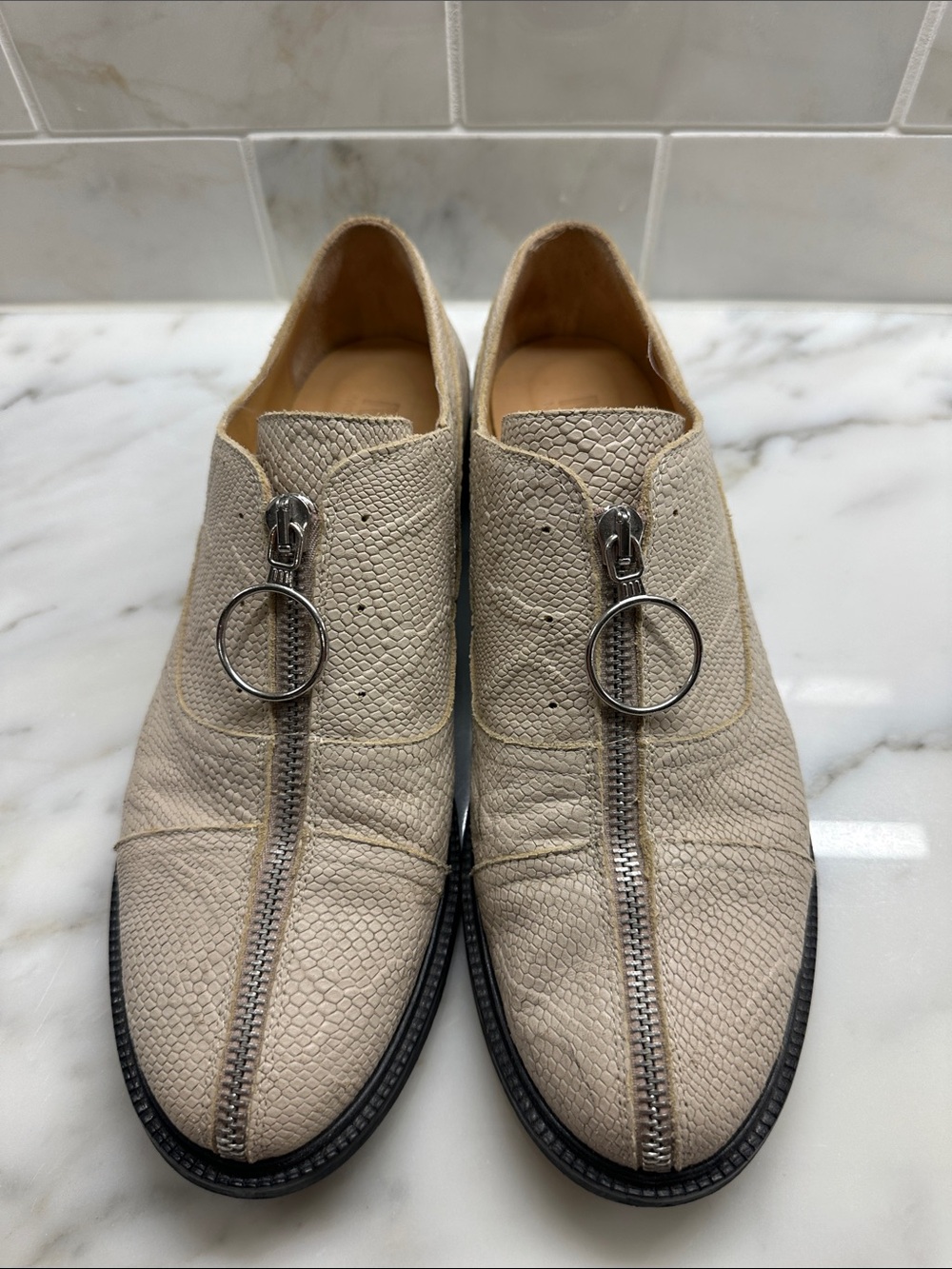 Maison Martin Margiela Beige Textured Zip Loafers with Ring Pulls